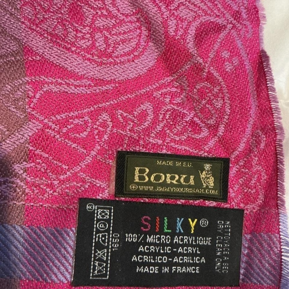 Boru Celtic Knot Shawl Women OS Pink Purple Good France Silky Fringe Wrap - Picture 2 of 8